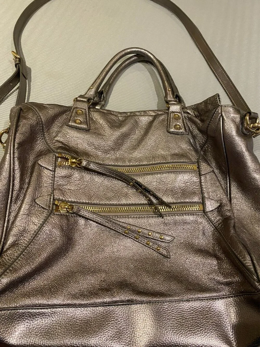 Steven by Steve Madden Silver Tote with striped interior